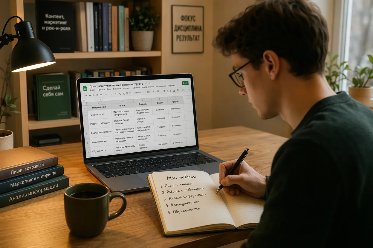 Как можно работать в интернете шаг 1: аудит навыков в блокноте и таблице Google Sheets