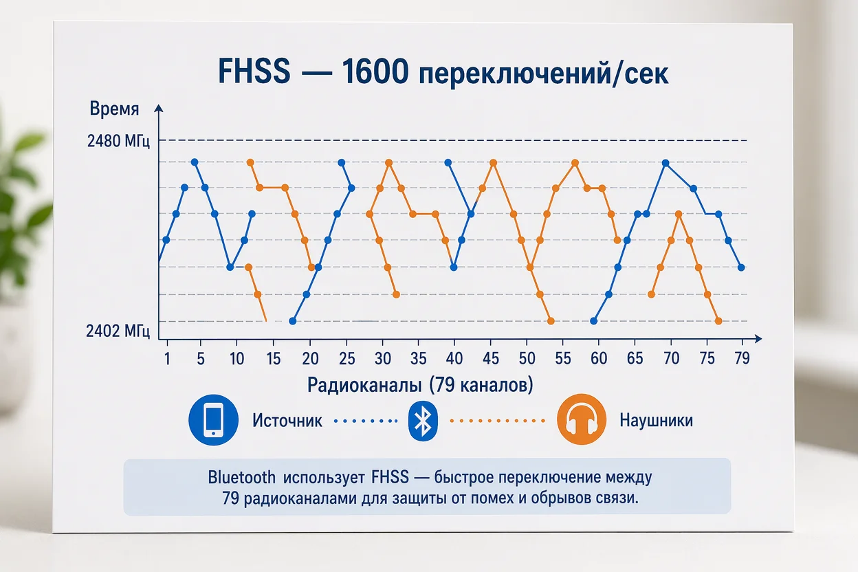 Как работает Bluetooth — схема перескакивания сигнала между 79 радиоканалами
