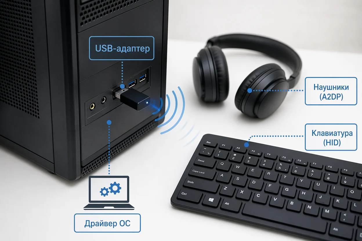 Как работает Bluetooth адаптер — схема подключения к компьютеру через USB