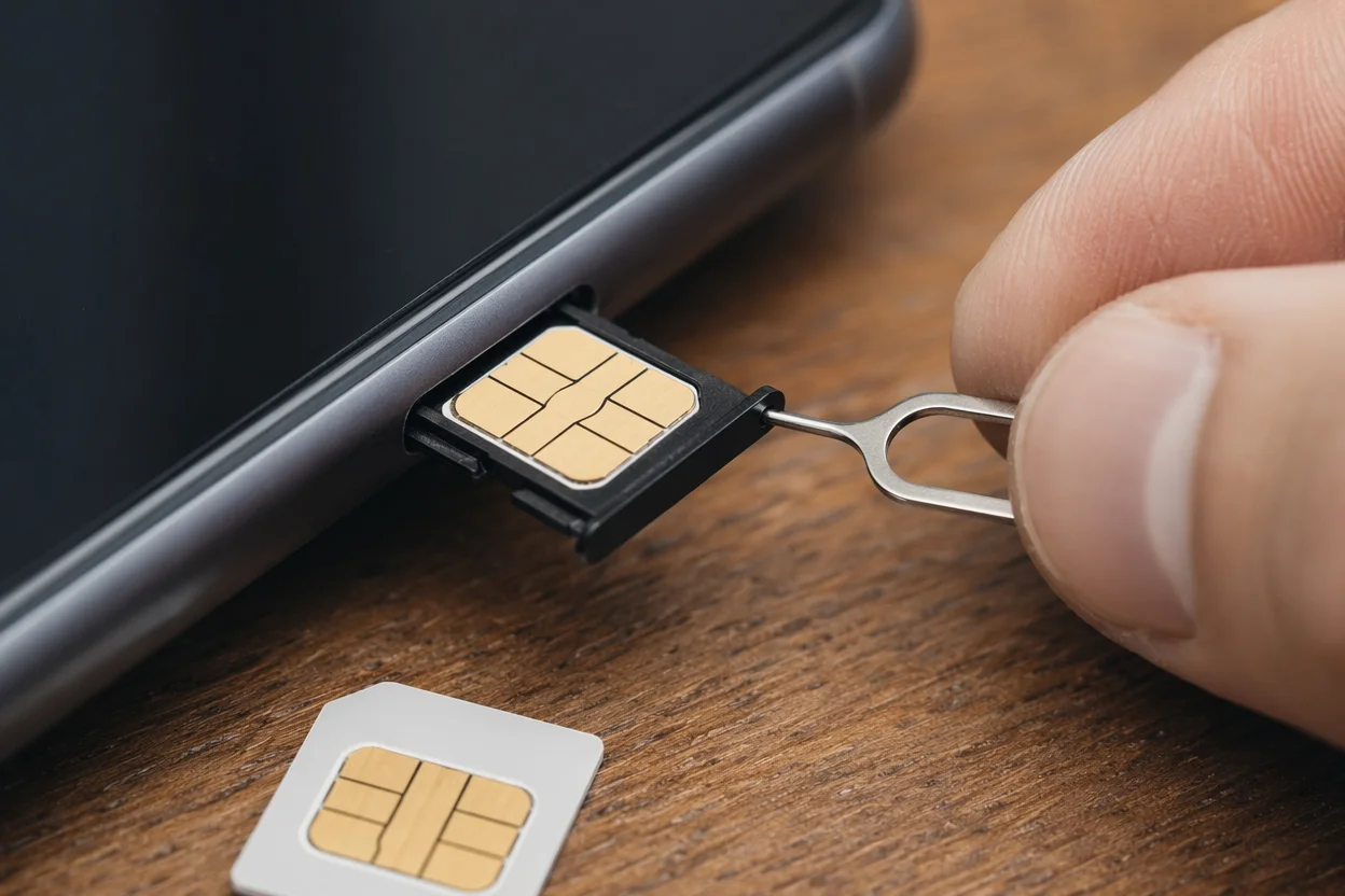 Как работает интернет через телефон шаг 1: проверка SIM-карты в лотке смартфона