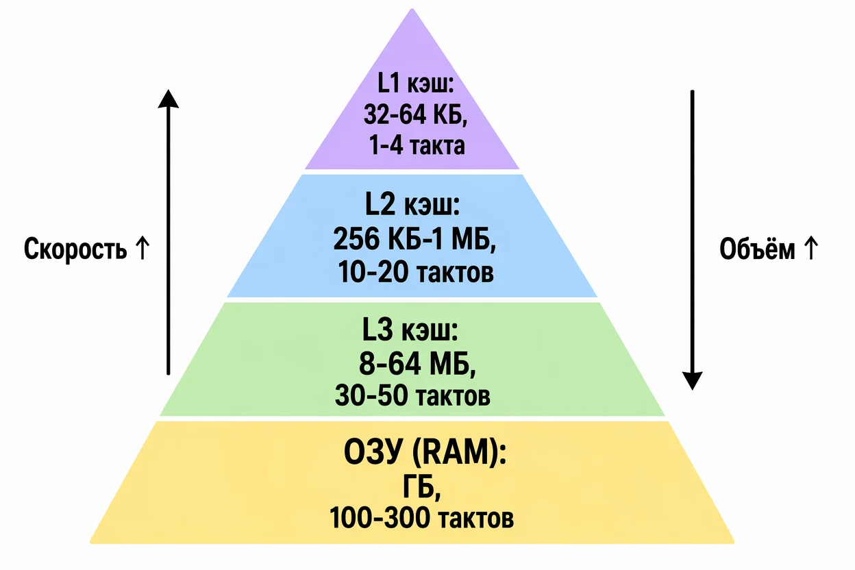 Иерархия кэш-памяти процессора — L1, L2, L3 и оперативная память