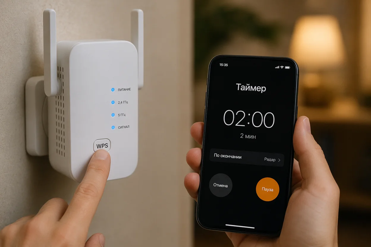 Усилитель Wi-Fi шаг 3: настройка через WPS кнопку на корпусе устройства