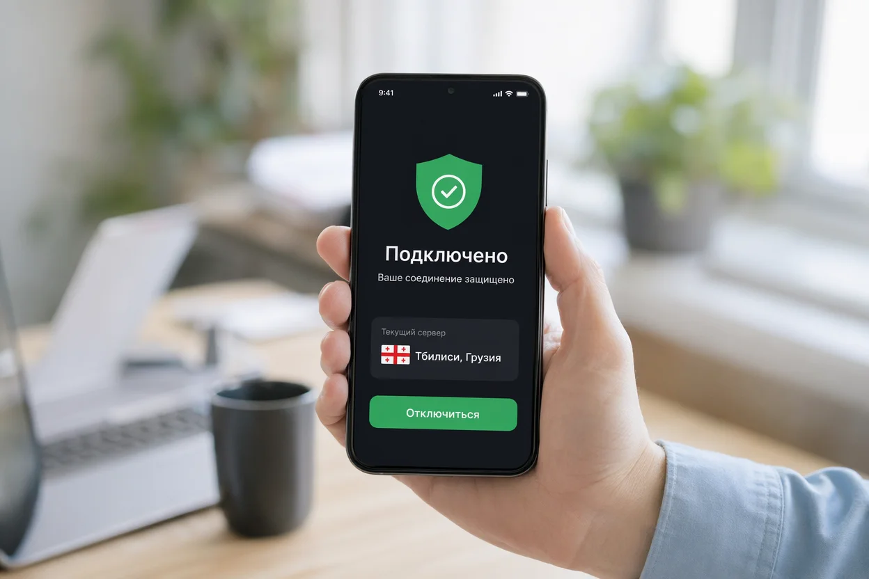 Как работают глушилки интернета шаг 5: проверка подключения через VPN на экране смартфона