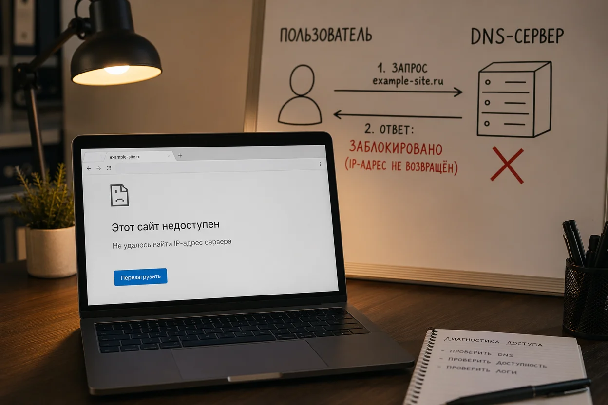 Ограничения интернета шаг 1: схема DNS-запроса пользователя к заблокированному ресурсу